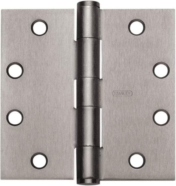 Stanley - 4-1/2" Long x 4-1/2" Wide 304 Stainless Steel Full Mortise Hinge - Satin Stainless Steel Finish, 5 Knuckles, 8 Holes - Apex Tool & Supply