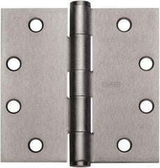 Stanley - 4-1/2" Long x 4-1/2" Wide 304 Stainless Steel Full Mortise Hinge - Satin Stainless Steel Finish, 5 Knuckles, 8 Holes - Apex Tool & Supply