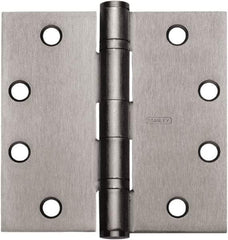 Stanley - 4" Long x 3-1/2" Wide Carbon Alloy Steel Full Mortise Hinge - Satin Chrome Plated Finish, 5 Knuckles, 8 Holes - Apex Tool & Supply
