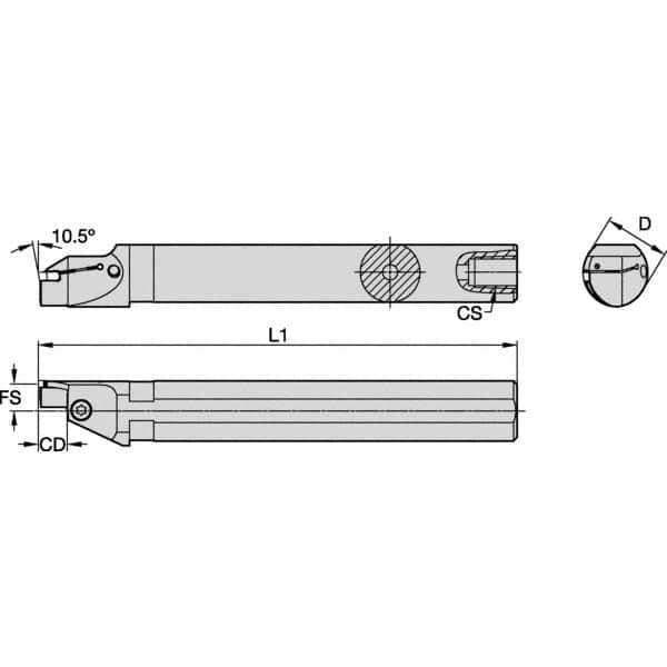Kennametal - 26mm Min Bore Diam, 200mm OAL, 1" Shank Diam, A-EVS-A Indexable Boring Bar - 12mm Max Bore Depth, EG0200M02P02 Insert - Apex Tool & Supply