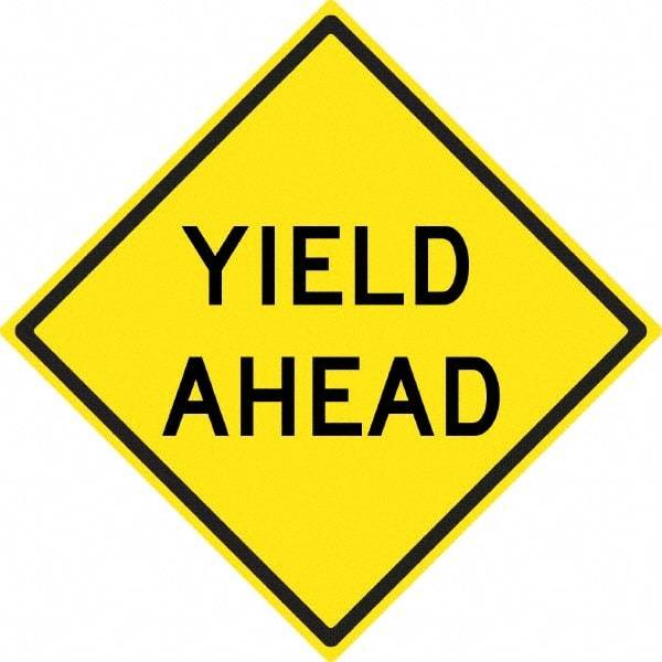 NMC - "Yield Ahead", 24" Wide x 24" High, Aluminum Stop & Yield Signs - 0.08" Thick, Black on Yellow, High Intensity Reflectivity, Diamond, Post Mount - Apex Tool & Supply