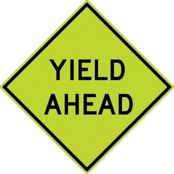 NMC - "Yield Ahead", 30" Wide x 30" High, Aluminum Stop & Yield Signs - 0.08" Thick, Black on Yellow, Diamond Grade Reflectivity, Diamond, Post Mount - Apex Tool & Supply