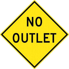 NMC - "No Outlet", 30" Wide x 30" High, Aluminum Traffic Control Signs - 0.08" Thick, Black on Yellow, High Intensity Reflectivity, Diamond, Post Mount - Apex Tool & Supply