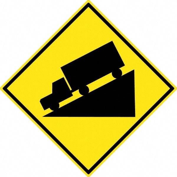 NMC - "Truck", 30" Wide x 30" High, Aluminum Traffic Control Signs - 0.08" Thick, Black on Yellow, High Intensity Reflectivity, Diamond, Post Mount - Apex Tool & Supply