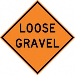 NMC - "Loose Gravel", 30" Wide x 30" High, Aluminum Construction Roadway Signs - 0.08" Thick, Black on Orange, High Intensity Reflectivity, Diamond, Post Mount - Apex Tool & Supply