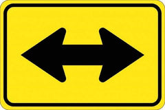 NMC - "Double Arrow", 30" Wide x 30" High, Aluminum Traffic Control Signs - 0.08" Thick, Black on Yellow, High Intensity Reflectivity, Diamond, Post Mount - Apex Tool & Supply