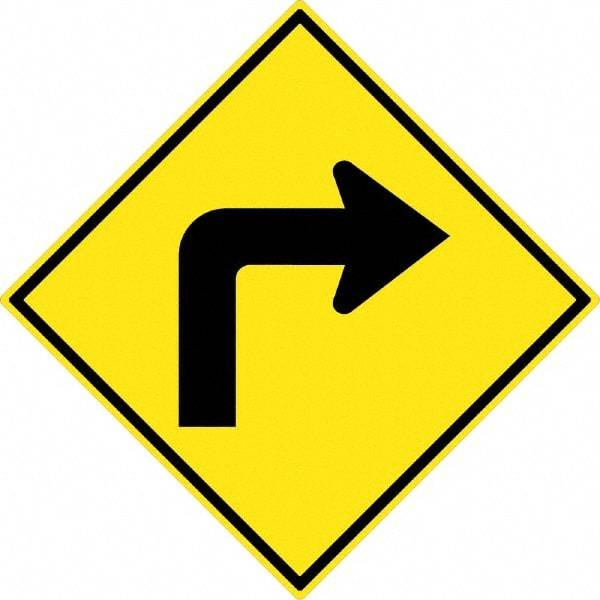 NMC - "Right Turn Arrow", 30" Wide x 30" High, Aluminum Traffic Control Signs - 0.08" Thick, Black on Yellow, High Intensity Reflectivity, Diamond, Post Mount - Apex Tool & Supply