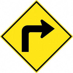 NMC - "Right Turn Arrow", 30" Wide x 30" High, Aluminum Traffic Control Signs - 0.08" Thick, Black on Yellow, High Intensity Reflectivity, Diamond, Post Mount - Apex Tool & Supply