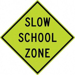 NMC - "Slow School Zone", 30" Wide x 30" High, Aluminum Traffic Control Signs - 0.08" Thick, Black on Yellow, Diamond Grade Reflectivity, Diamond, Post Mount - Apex Tool & Supply
