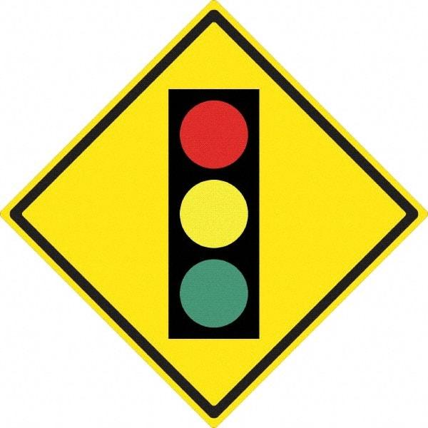 NMC - "Stop Light", 24" Wide x 24" High, Aluminum Traffic Control Signs - 0.08" Thick, Black, Red, Yellow, Green, High Intensity Reflectivity, Diamond, Post Mount - Apex Tool & Supply