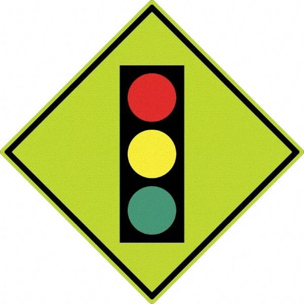 NMC - "Stop Light", 30" Wide x 30" High, Aluminum Traffic Control Signs - 0.08" Thick, Black, Red, Yellow, Green, Diamond Grade Reflectivity, Diamond, Post Mount - Apex Tool & Supply
