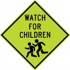 NMC - "Watch For Children", "Children Running", 30" Wide x 30" High, Aluminum Warning & Safety Reminder Signs - 0.08" Thick, Black on Yellow, Diamond Grade Reflectivity, Diamond, Post Mount - Apex Tool & Supply