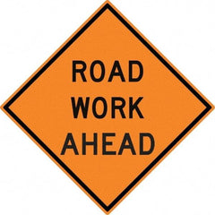 NMC - "Road Work Ahead", 30" Wide x 30" High, Aluminum Construction Roadway Signs - 0.08" Thick, Black on Orange, High Intensity Reflectivity, Diamond, Post Mount - Apex Tool & Supply