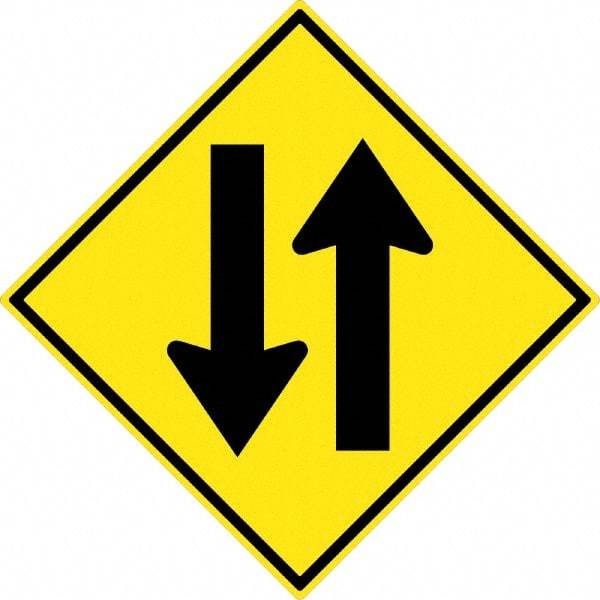 NMC - "Up and Down Arrow", 30" Wide x 30" High, Aluminum Traffic Control Signs - 0.08" Thick, Black on Yellow, High Intensity Reflectivity, Diamond, Post Mount - Apex Tool & Supply