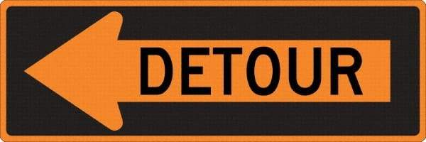 NMC - "Left Detour Inside", 30" Wide x 30" High, Aluminum Traffic Control Signs - 0.08" Thick, Black on Orange, High Intensity Reflectivity, Diamond, Post Mount - Apex Tool & Supply