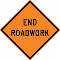NMC - "End Roadwork", 30" Wide x 30" High, Aluminum Traffic Control Signs - 0.08" Thick, Black on Orange, High Intensity Reflectivity, Diamond, Post Mount - Apex Tool & Supply