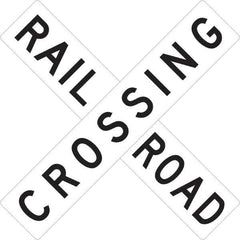 NMC - "Railroad Crossing", 48" Wide x 48" High, Aluminum Traffic Control Signs - 0.08" Thick, Black on White, High Intensity Reflectivity, Square, Post Mount - Apex Tool & Supply