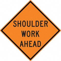 NMC - "Shoulder Work Ahead", 30" Wide x 30" High, Aluminum Construction Roadway Signs - 0.08" Thick, Black on Orange, High Intensity Reflectivity, Diamond, Post Mount - Apex Tool & Supply