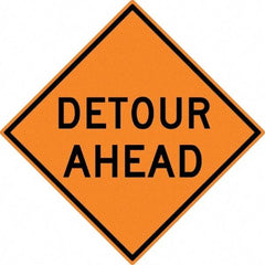 NMC - "Detour Ahead", 30" Wide x 30" High, Aluminum Construction Roadway Signs - 0.08" Thick, Black on Orange, High Intensity Reflectivity, Diamond, Post Mount - Apex Tool & Supply