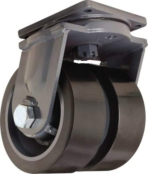 Hamilton - 10" Diam x 4" Wide x 13" OAH Top Plate Mount Dual Swivel Caster - Polyurethane Mold on Forged Steel, 13,000 Lb Capacity, Tapered Roller Bearing, 8-1/2 x 8-1/2" Plate - Apex Tool & Supply