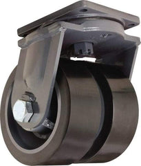 Hamilton - 10" Diam x 4" Wide x 13" OAH Top Plate Mount Dual Swivel Caster - Polyurethane Mold on Forged Steel, 13,000 Lb Capacity, Tapered Roller Bearing, 8-1/2 x 8-1/2" Plate - Apex Tool & Supply