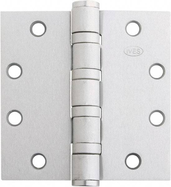 IVES - 4-1/2" Long x 4-1/2" Wide x 1.34" Thick, Stainless Steel Full Mortise Ball Bearing Hinge - Satin Chrome Finish, 5 Knuckles, 8 Holes - Apex Tool & Supply