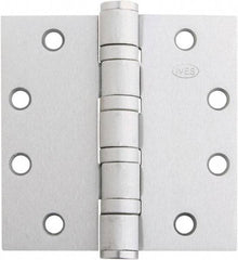 IVES - 4-1/2" Long x 4-1/2" Wide x 1.34" Thick, Stainless Steel Full Mortise Ball Bearing Hinge - Satin Chrome Finish, 5 Knuckles, 8 Holes - Apex Tool & Supply