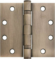 IVES - 4-1/2" Long x 4-1/2" Wide x 1.34" Thick, Stainless Steel Full Mortise Ball Bearing Hinge - Satin Chrome Finish, 5 Knuckles, 8 Holes - Apex Tool & Supply