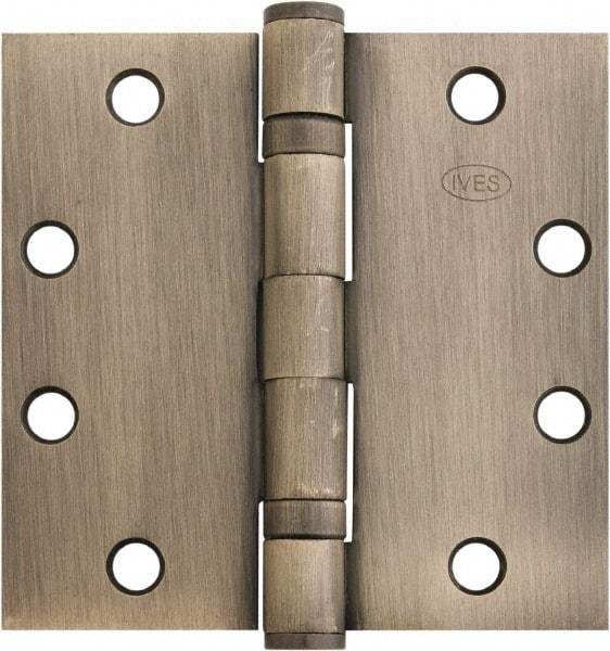 IVES - 4-1/2" Long x 4-1/2" Wide x 1.34" Thick, Stainless Steel Full Mortise Ball Bearing Hinge - Stainless Steel Finish, 5 Knuckles, 8 Holes - Apex Tool & Supply