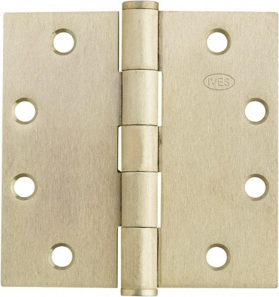 IVES - 4-1/2" Long x 4-1/2" Wide x 1.34" Thick, Stainless Steel Full Mortise Ball Bearing Hinge - Satin Chrome Finish, 5 Knuckles, 8 Holes - Apex Tool & Supply