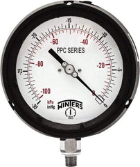 Winters - 4-1/2" Dial, 1/4 Thread, 30" HG Vac Scale Range, Pressure Gauge - Bottom Connection Mount, Accurate to ±0.5% of Scale - Apex Tool & Supply