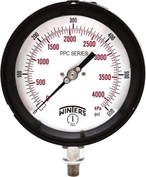 Winters - 4-1/2" Dial, 1/4 Thread, 0-600 Scale Range, Pressure Gauge - Bottom Connection Mount, Accurate to ±0.5% of Scale - Apex Tool & Supply