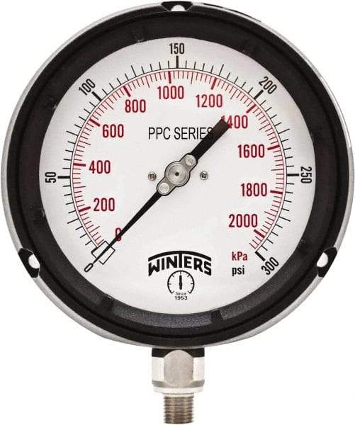 Winters - 4-1/2" Dial, 1/4 Thread, 0-300 Scale Range, Pressure Gauge - Bottom Connection Mount, Accurate to ±0.5% of Scale - Apex Tool & Supply