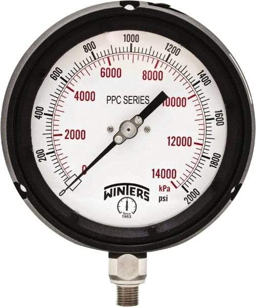 Winters - 4-1/2" Dial, 1/4 Thread, 0-2,000 Scale Range, Pressure Gauge - Bottom Connection Mount, Accurate to ±0.5% of Scale - Apex Tool & Supply