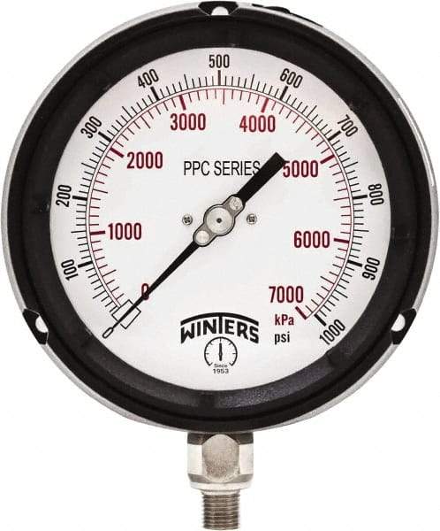 Winters - 4-1/2" Dial, 1/4 Thread, 0-1,000 Scale Range, Pressure Gauge - Bottom Connection Mount, Accurate to ±0.5% of Scale - Apex Tool & Supply