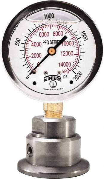 Winters - 2-1/2" Dial, 1/4 Thread, 0-200 Scale Range, Pressure Gauge - Bottom Connection Mount, Accurate to 1.5% of Scale - Apex Tool & Supply