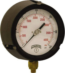 Winters - 4-1/2" Dial, 1/4 Thread, 0-600 Scale Range, Pressure Gauge - Bottom Connection Mount, Accurate to ±0.5% of Scale - Apex Tool & Supply