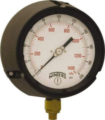 Winters - 4-1/2" Dial, 1/4 Thread, 0-200 Scale Range, Pressure Gauge - Bottom Connection Mount, Accurate to ±0.5% of Scale - Apex Tool & Supply