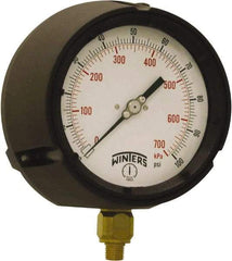 Winters - 4-1/2" Dial, 1/4 Thread, 0-100 Scale Range, Pressure Gauge - Bottom Connection Mount, Accurate to ±0.5% of Scale - Apex Tool & Supply