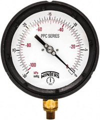 Winters - 4-1/2" Dial, 1/4 Thread, 30" HG Vac Scale Range, Pressure Gauge - Bottom Connection Mount, Accurate to ±0.5% of Scale - Apex Tool & Supply
