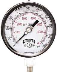Winters - 4" Dial, 1/4 Thread, 0-1,000 Scale Range, Pressure Gauge - Bottom Connection Mount, Accurate to 1% Full-Scale of Scale - Apex Tool & Supply