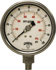 Winters - 4" Dial, 1/4 Thread, 0-100 Scale Range, Pressure Gauge - Bottom Connection Mount, Accurate to 0.01% of Scale - Apex Tool & Supply