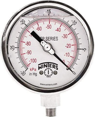 Winters - 4" Dial, 1/4 Thread, 30" HG Vac Scale Range, Pressure Gauge - Bottom Connection Mount, Accurate to 1% Full-Scale of Scale - Apex Tool & Supply