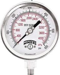 Winters - 4" Dial, 1/4 Thread, 0-600 Scale Range, Pressure Gauge - Bottom Connection Mount, Accurate to 0.01% of Scale - Apex Tool & Supply