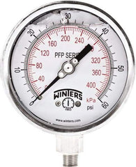 Winters - 4" Dial, 1/4 Thread, 0-60 Scale Range, Pressure Gauge - Bottom Connection Mount, Accurate to 1% Full-Scale of Scale - Apex Tool & Supply