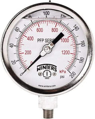 Winters - 4" Dial, 1/4 Thread, 0-200 Scale Range, Pressure Gauge - Bottom Connection Mount, Accurate to 0.01% of Scale - Apex Tool & Supply