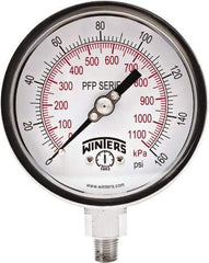 Winters - 4" Dial, 1/4 Thread, 0-160 Scale Range, Pressure Gauge - Bottom Connection Mount, Accurate to 1% Full-Scale of Scale - Apex Tool & Supply