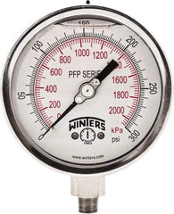 Winters - 4" Dial, 1/4 Thread, 0-300 Scale Range, Pressure Gauge - Bottom Connection Mount, Accurate to 1% Full-Scale of Scale - Apex Tool & Supply