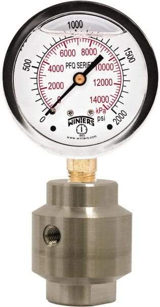 Winters - 2-1/2" Dial, 1/4 Thread, 0-100 Scale Range, Pressure Gauge - Bottom Connection Mount, Accurate to 1.5% of Scale - Apex Tool & Supply