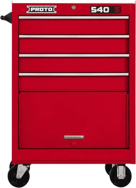 Proto - 4 Drawer Steel Tool Roller Cabinet - 27" Wide x 42" High x 18" Deep, Ball Bearing Drawer Slides, Red - Apex Tool & Supply